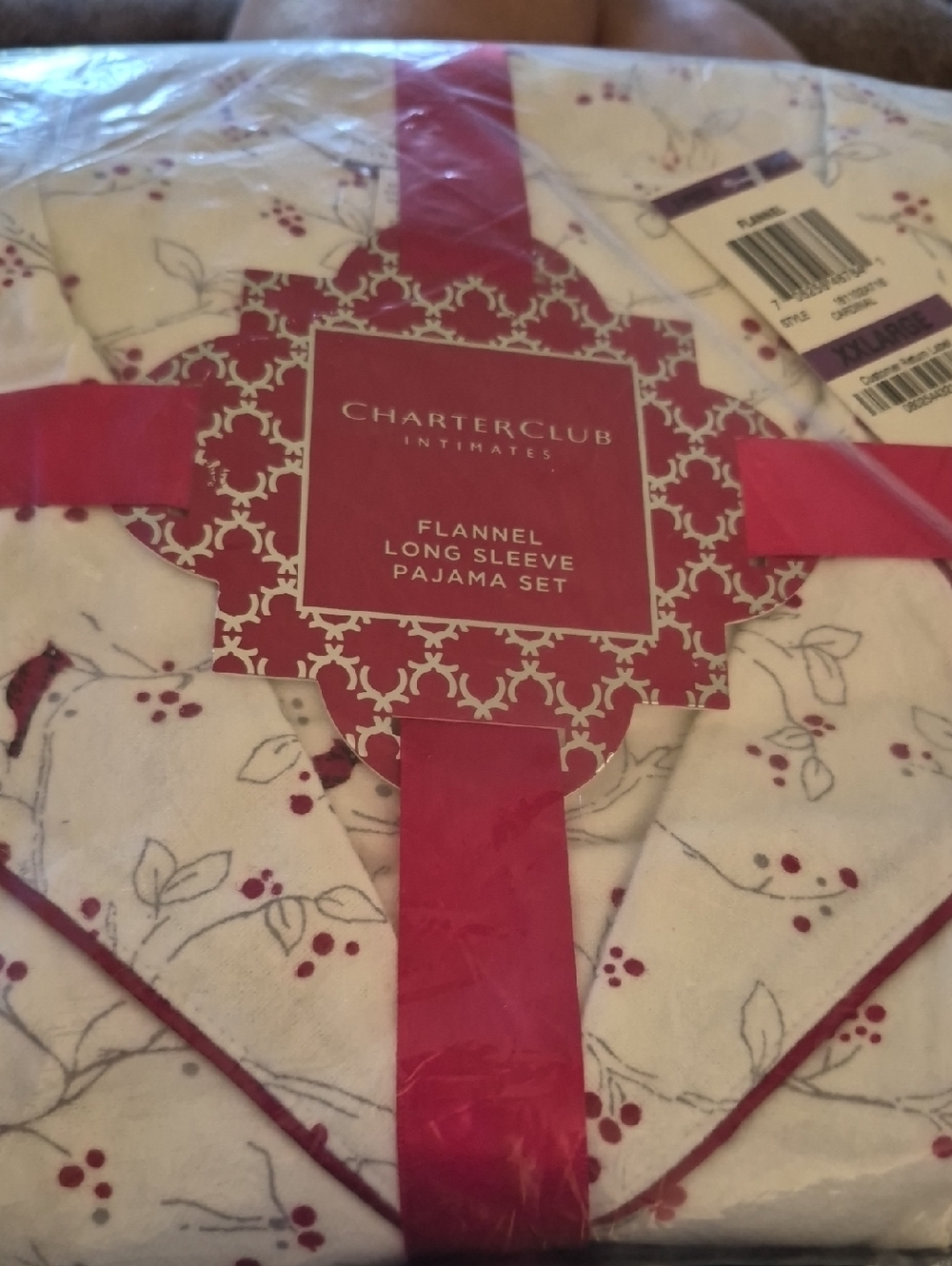 NWT Charter Club Cream and Red Floral & Cardinal Flannel Pajama Set XXL